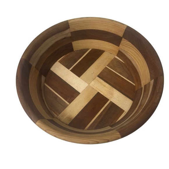 Segmented Hand-Turned Exotic Wood Bowl Geometric Pattern Food-Safe Signed VF 13? - Picture 2 of 8